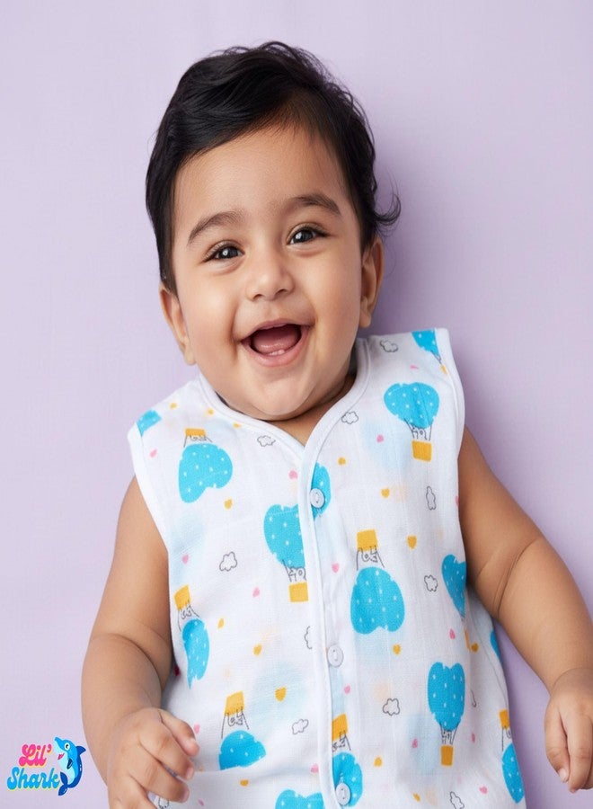 Lil' Shark Cotton Muslin Button Jabla | White Sleeveless Jhabla for Boys & Girls | Vest (in | Age, 3 Months, 6 Months, Regular, 4, Combo 1) - Image 2
