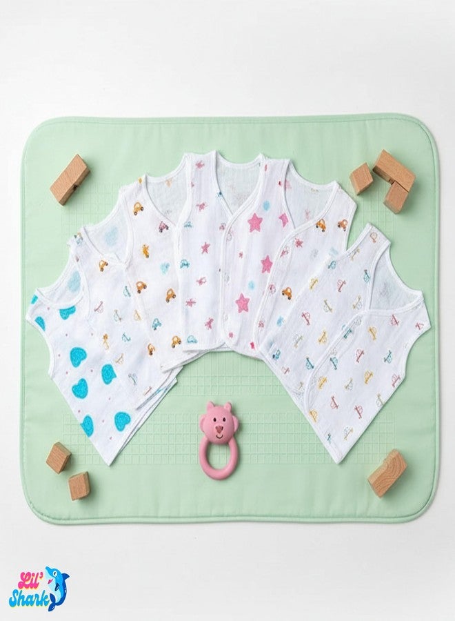 Lil' Shark Cotton Muslin Button Jabla | White Sleeveless Jhabla for Boys & Girls | Vest (in | Age, 3 Months, 6 Months, Regular, 4, Combo 1) - Image 5