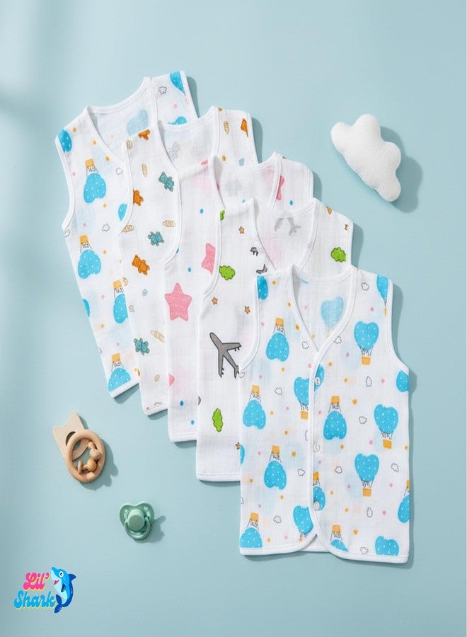 Lil' Shark Cotton Muslin Button Jabla | White Sleeveless Jhabla for Boys & Girls | Vest (in | Age, 3 Months, 6 Months, Regular, 4, Combo 1) - Image 4