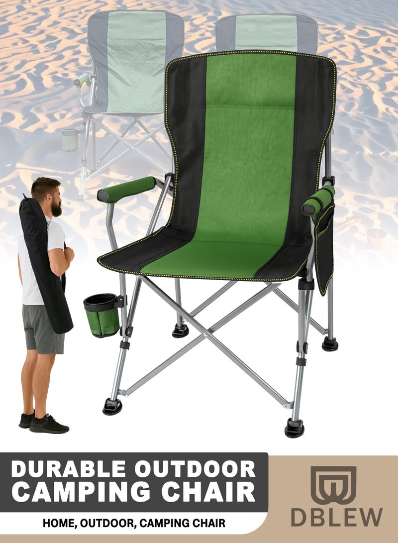 DBLEW Portable Camping Chair – High Back, Padded, Heavy Duty Folding Outdoor Chair, Oxford Fabric, Lightweight & Compact for Camp, Beach, Hiking-Green - Image 1