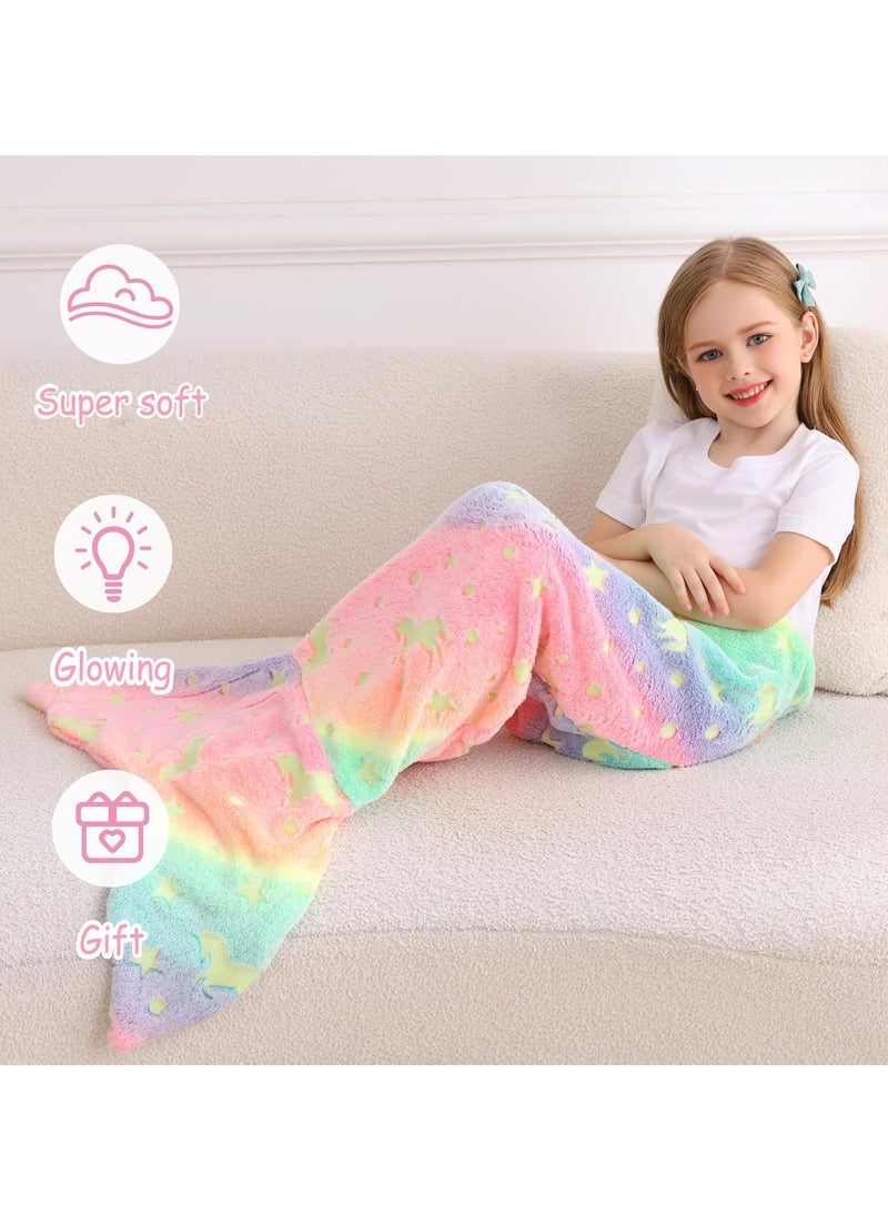 Beauenty Kids Mermaid Tail Blanket, Mermaid Tail Blankets Glow in The Dark, Flannel Mermaid Blanket, Mermaid Tail Wearable Blanket, Luminous Unicorn Super Soft Tie Dye Girls Toys, Girls Toddlers Mermaid Toys  - Image 5