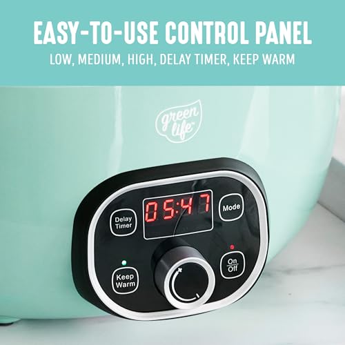GreenLife 6QT Ceramic Slow Cooker, PFAS-Free, Programmable, Removable Healthy Nonstick Pot for Family Meals, Sear on Stovetop, Keep Warm, Digital Timer, Dishwasher Safe Glass Lid, Turquoise - Image 3