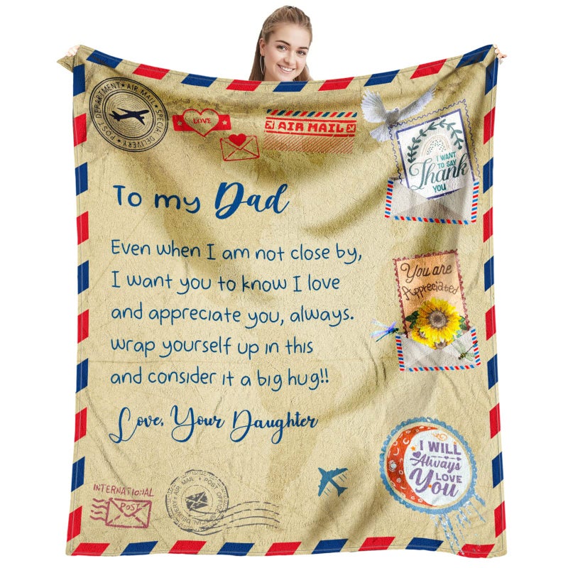 DFAQEHK DAD هدايا من هدايا عيد ميلاد الابنة لأبي من ابنة الآباء هدايا عيد ميلاد الأفكار رمي بطانية 60'x50 ' - Image 1