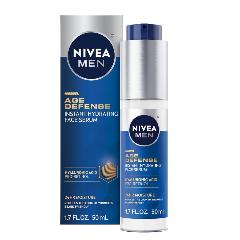 NIVEA MEN سيروم الوجه المرطب الفوري من نيفيا للرجال لمكافحة الشيخوخة للبشرة الجافة مع برو ريتينول وحمض الهيالورونيك 17 أونصة سائلة
