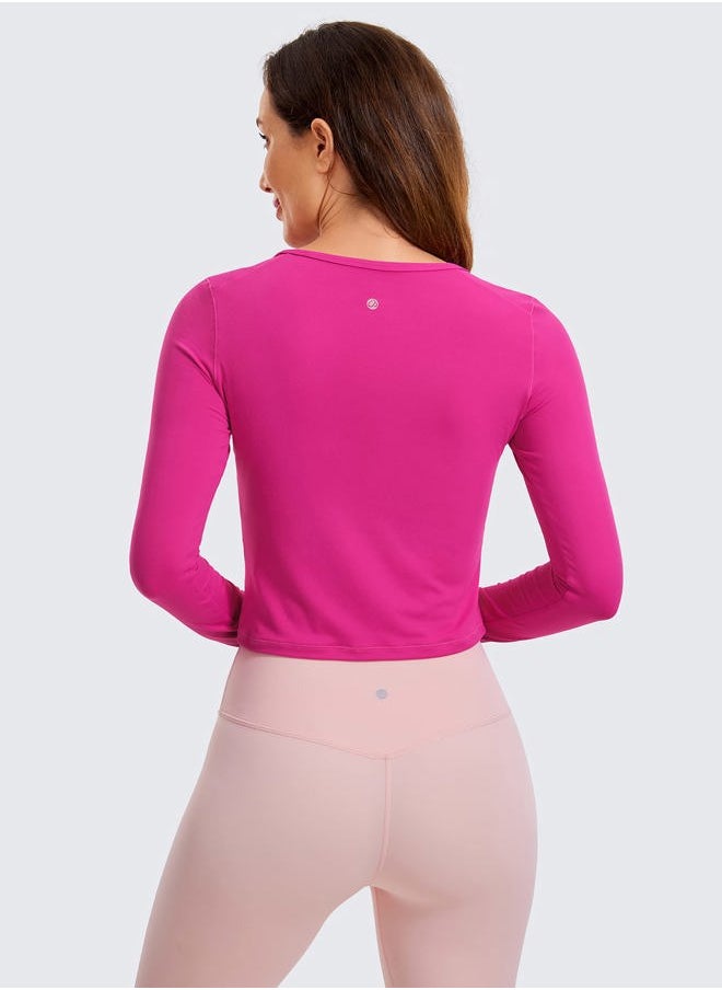 CRZ YOGA Long Sleeve Crop Tops for Women Workout Cropped T-Shirts Yoga Slim Fit Athletic Gym Shirts with Thumb Hole Hibiscus Purple Medium  - Image 2