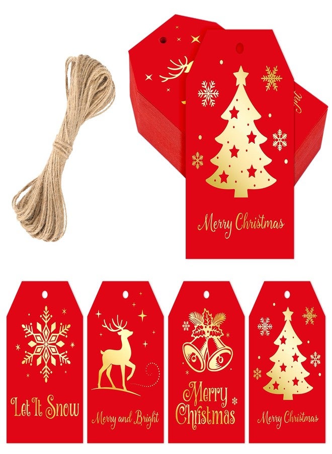 joycraft 60Pcs Merry Christmas Tags with String - 4 Styles Red Gold Foil Holiday Gift Tags, 3.3x2.1 in White Paper Winter Holiday Hangtags for Gift Wrapping, Bags, DIY Craft, Xmas Decor - Image 1