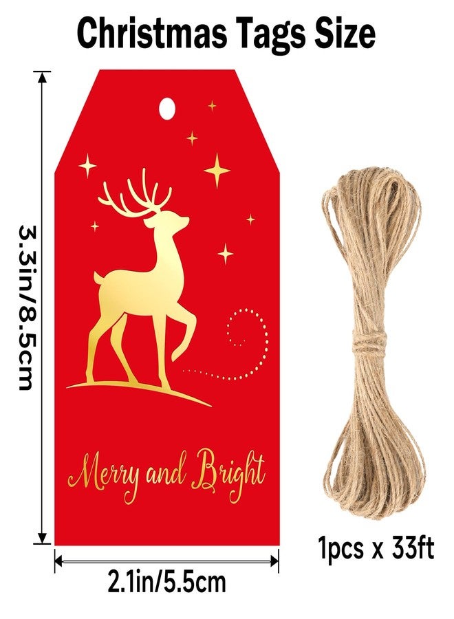 joycraft 60Pcs Merry Christmas Tags with String - 4 Styles Red Gold Foil Holiday Gift Tags, 3.3x2.1 in White Paper Winter Holiday Hangtags for Gift Wrapping, Bags, DIY Craft, Xmas Decor - Image 2