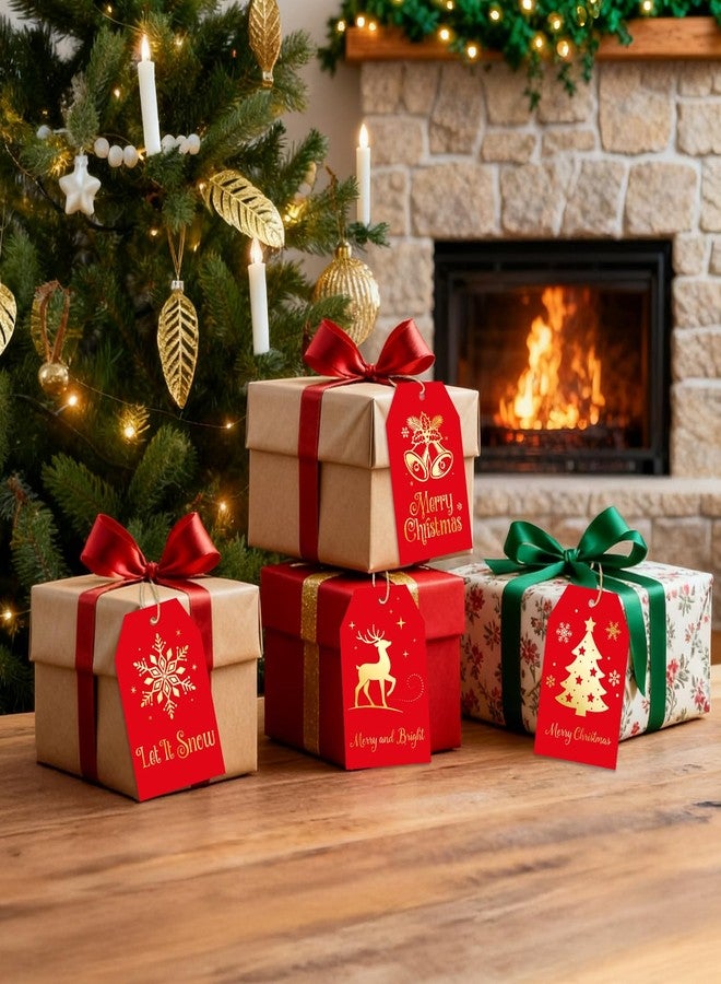joycraft 60Pcs Merry Christmas Tags with String - 4 Styles Red Gold Foil Holiday Gift Tags, 3.3x2.1 in White Paper Winter Holiday Hangtags for Gift Wrapping, Bags, DIY Craft, Xmas Decor - Image 4