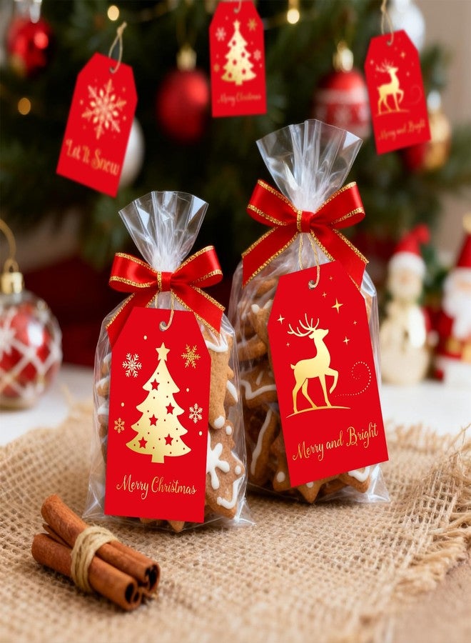 joycraft 60Pcs Merry Christmas Tags with String - 4 Styles Red Gold Foil Holiday Gift Tags, 3.3x2.1 in White Paper Winter Holiday Hangtags for Gift Wrapping, Bags, DIY Craft, Xmas Decor - Image 5