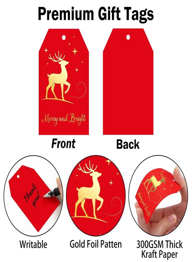 joycraft 60Pcs Merry Christmas Tags with String - 4 Styles Red Gold Foil Holiday Gift Tags, 3.3x2.1 in White Paper Winter Holiday Hangtags for Gift Wrapping, Bags, DIY Craft, Xmas Decor - Image 3