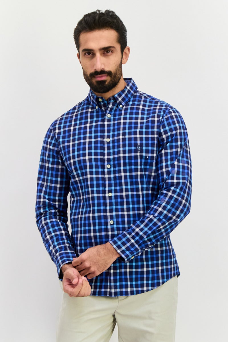 Chaps Men Custom Fit Grid Pattern Long Sleeves Casual Shirt, Multicolor - Image 1