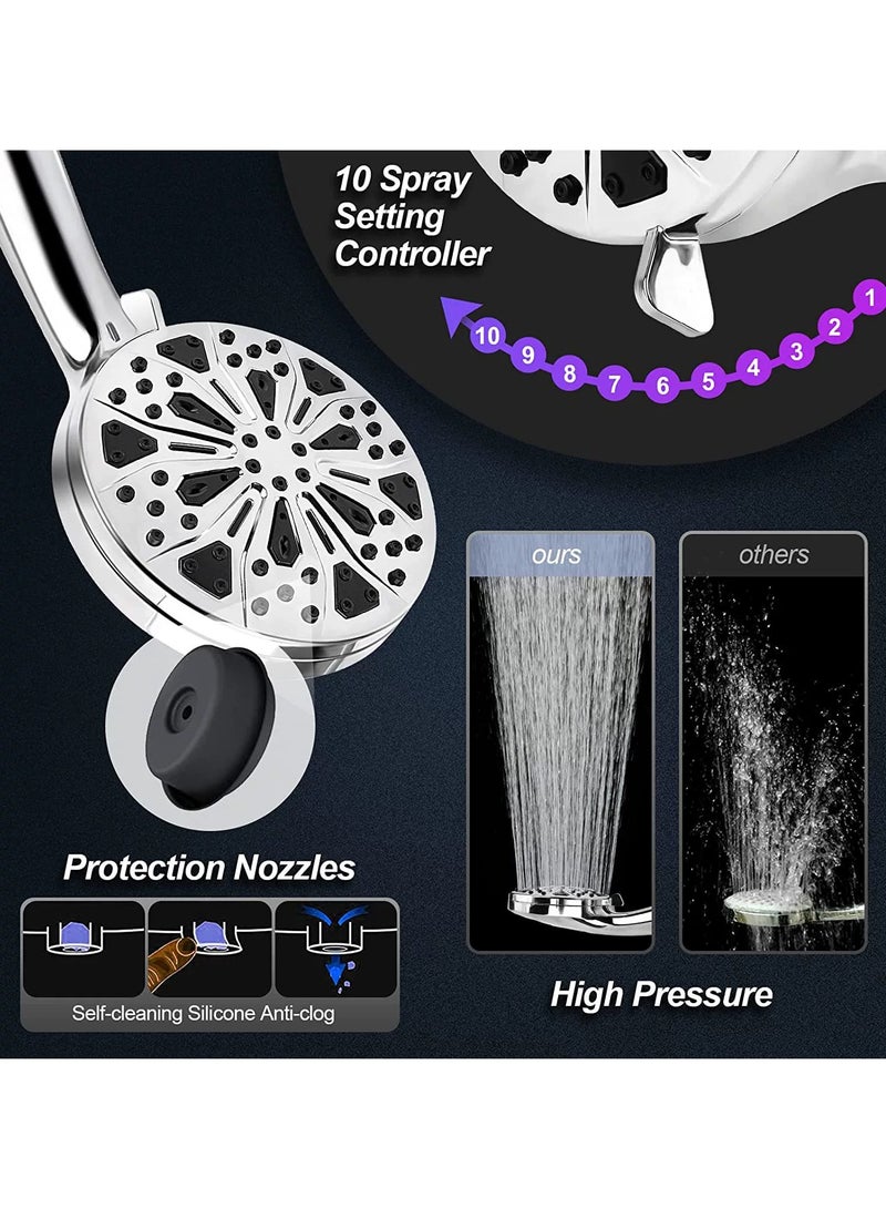 spa luxetique Handheld Shower Head, 10 Spray Modes Shower Head High Pressure with ON/OFF Pause Switch, 15 Stage Shower Water Filter for Hard Water - Image 3