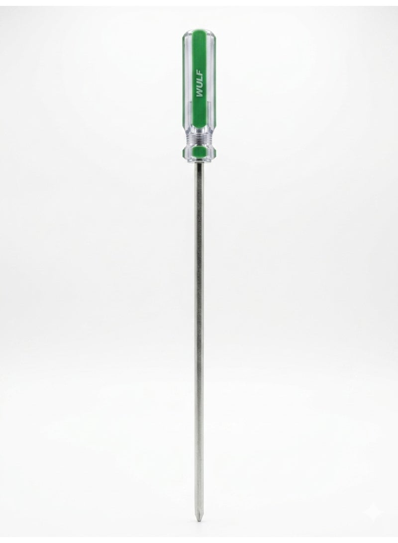 WULF 10-Inch Phillips Screwdriver with Ergonomic Crystal Green Handle, Premium Hardened Steel Cross Head Blade for Extra-Long Reach, Heavy-Duty Precision Fastening Tool for Electrical, Industrial & Professional DIY Repair - Image 1