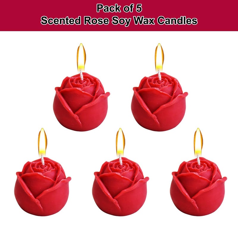 Saugat Traders Aroma Soy Wax Rose Bud Candles for Valentine Day Anniversary New Year Home Decor Candle Night Dinner Set of 5 Red Rose Fragrance Candles for Gifting - Image 2