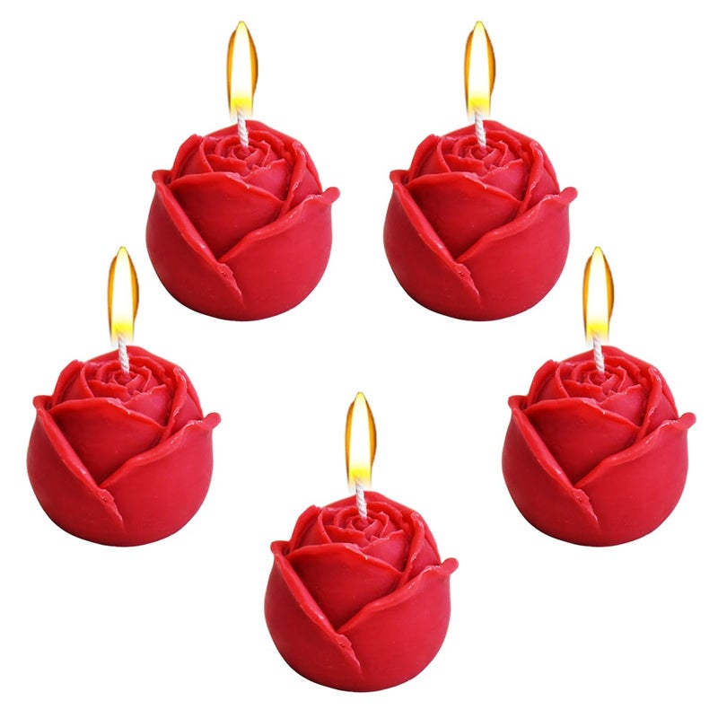 Saugat Traders Aroma Soy Wax Rose Bud Candles for Valentine Day Anniversary New Year Home Decor Candle Night Dinner Set of 5 Red Rose Fragrance Candles for Gifting - Image 1