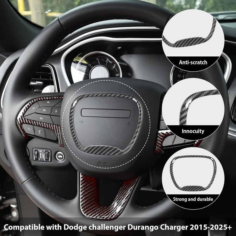 GLECTG Central Control Steering Button Frame Trim with Dodge Challenger Durango Charger 2015-2025，Perfect Dodge Charger Steering Wheel Trim & Challenger Accessories，Black Carbon Fiber - Image 2
