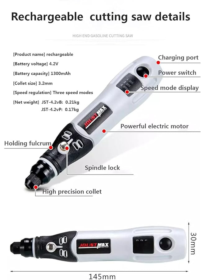 إيروريكس أداة دوارة لاسلكية صغيرة كهربائية متعددة الأدوات 4.2 فولت ليثيوم أيون آلة نقش لاسلكية مع 3 إعدادات سرعة متغيرة نقش يدوي يدوي تلميع ثقب قطع إزالة الصدأ - Image 5