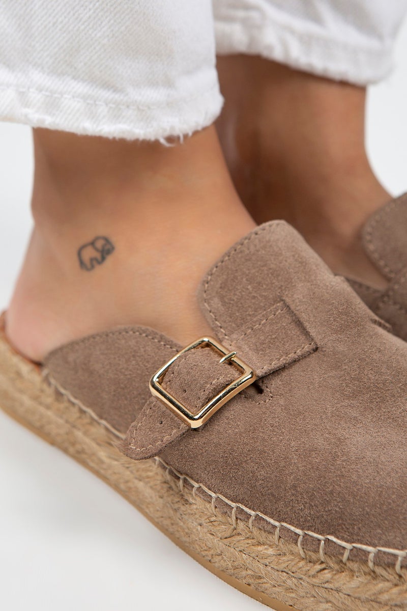 Manijero Manjero Esta Women's Leather Belt Buckle Mink Slippers Espadrille - Image 4