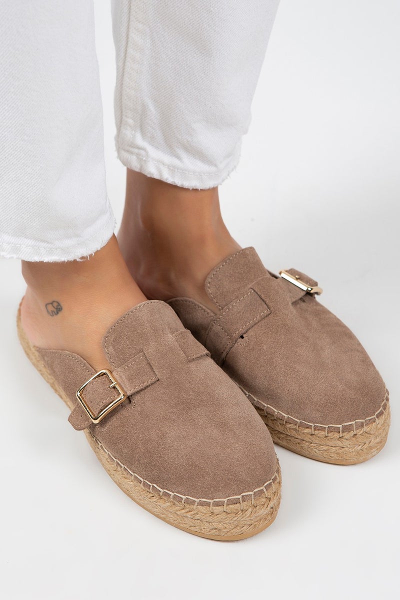 Manijero Manjero Esta Women's Leather Belt Buckle Mink Slippers Espadrille - Image 3