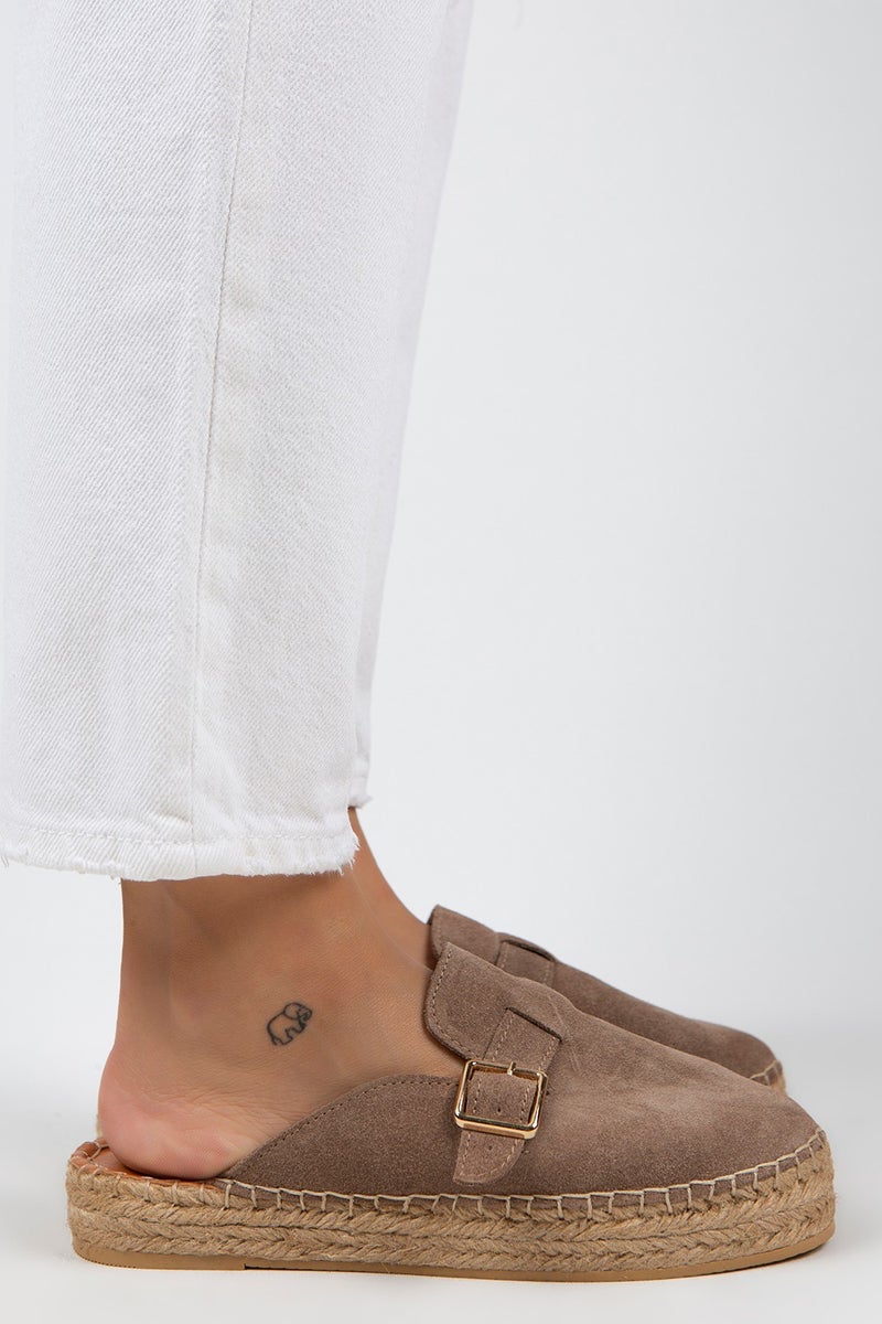 Manijero Manjero Esta Women's Leather Belt Buckle Mink Slippers Espadrille - Image 2