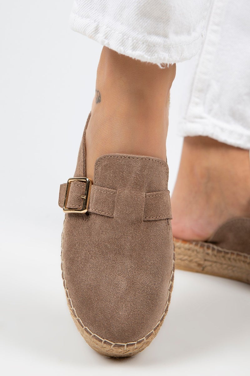 Manijero Manjero Esta Women's Leather Belt Buckle Mink Slippers Espadrille - Image 5