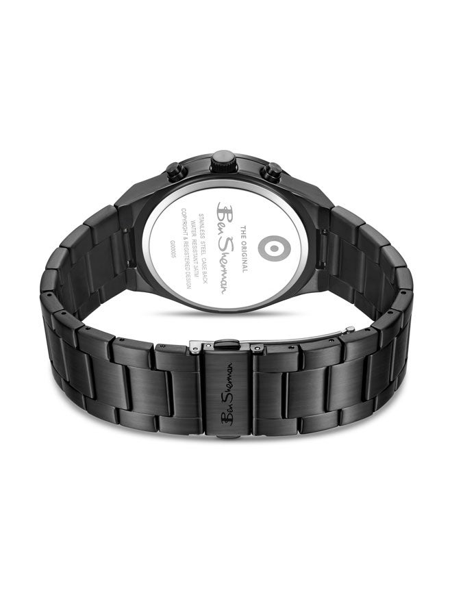 Ben Sherman Canterbury Black Dial Black Stainless Steel Bracelet Chronograph Watch for Men, 44mm - Image 3