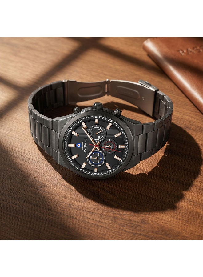 Ben Sherman Canterbury Black Dial Black Stainless Steel Bracelet Chronograph Watch for Men, 44mm - Image 4
