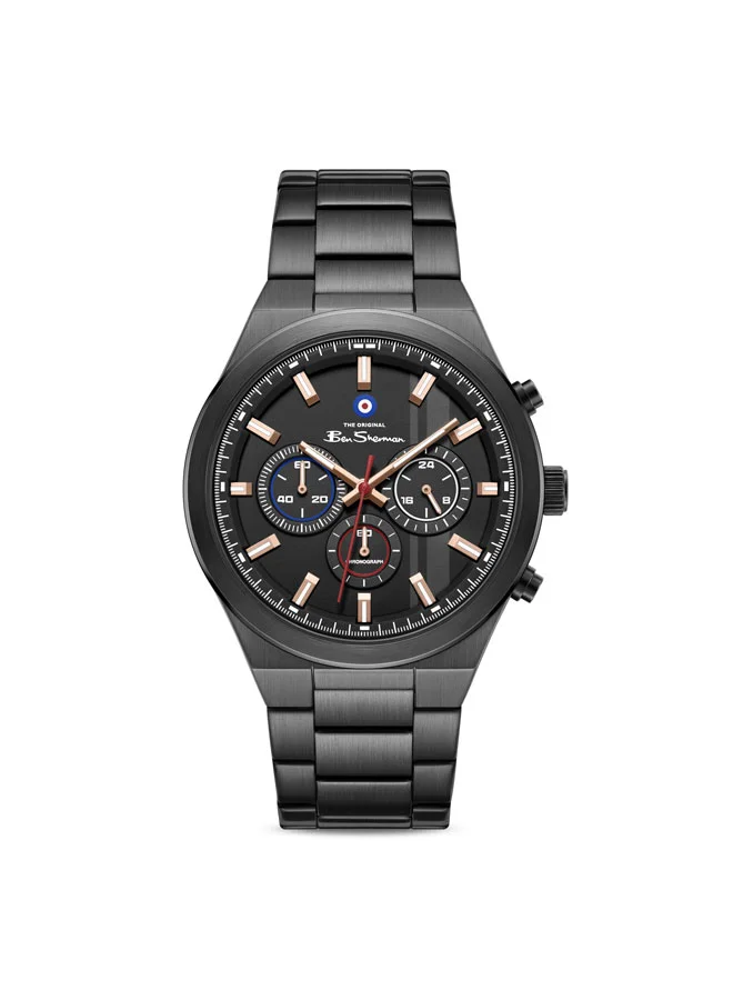 بين شيرمان Canterbury Black Dial Black Stainless Steel Bracelet Chronograph Watch for Men, 44mm