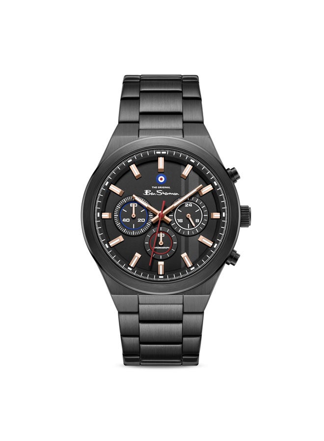 Ben Sherman Canterbury Black Dial Black Stainless Steel Bracelet Chronograph Watch for Men, 44mm - Image 1