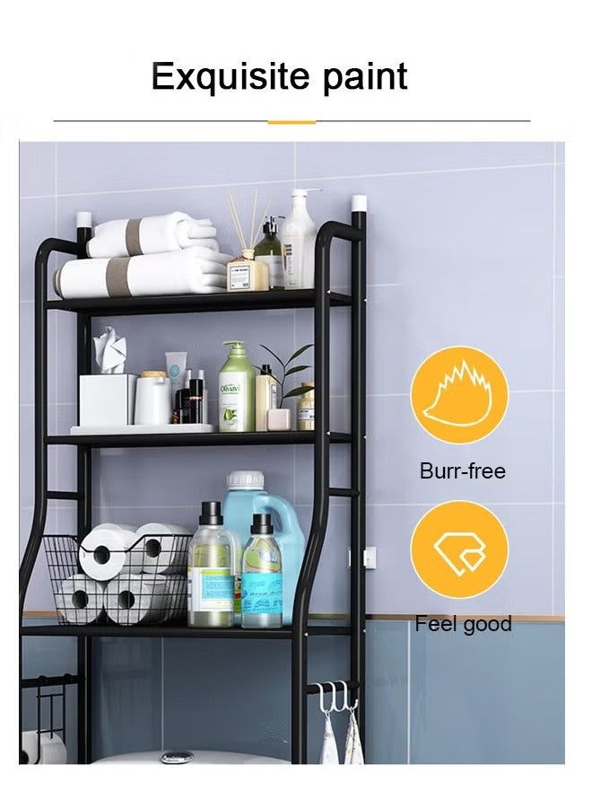 المرحاض رف حمام الطابق إلى السقف الحائط المرحاض حمام المرحاض مغسلة رف غسالة المرحاض تخزين الرف (أسود) - Image 3