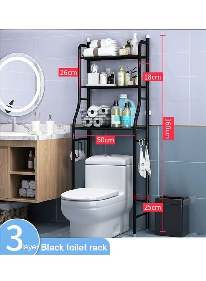 المرحاض رف حمام الطابق إلى السقف الحائط المرحاض حمام المرحاض مغسلة رف غسالة المرحاض تخزين الرف (أسود) - Image 2