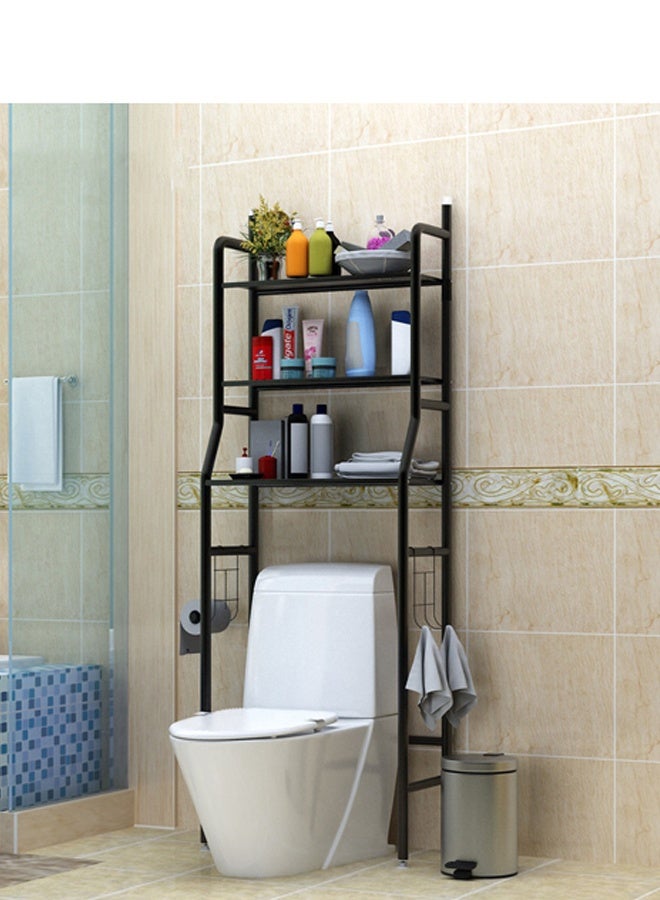 المرحاض رف حمام الطابق إلى السقف الحائط المرحاض حمام المرحاض مغسلة رف غسالة المرحاض تخزين الرف (أسود) - Image 1