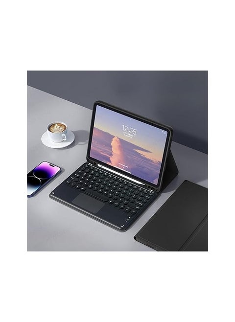 لوحة مفاتيح عربية وإنجليزية متوافقة مع غطاء جهاز Lenovo Tab M9 بحجم 9 إنش، إصدار 2023، غطاء لوحة مفاتيح دائري لمسي لاسلكي قابل للإزالة مع مغناطيس.