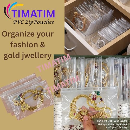Timatim Pack of 24 Multipurpose Storage Pouch for Jewellery Storage Pouch, Makeup, Travel Accessories Zip Lock Organizer for Cosmetics and Stationery, Clear & Transparent (M(5x7 in)) - Image 2