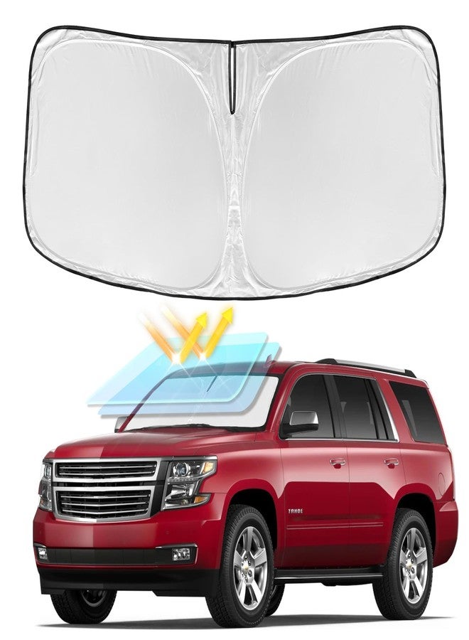 ZOIBV for Chevrolet Tahoe 2015-2020 Windshield Sun Shade - 4 Layers Car Sunshades for Front Windows Shade Cover Custom Fit Tahoe Sun Visor 240T Retractable Shade Blocks UV Rays Car Accessories - Image 1