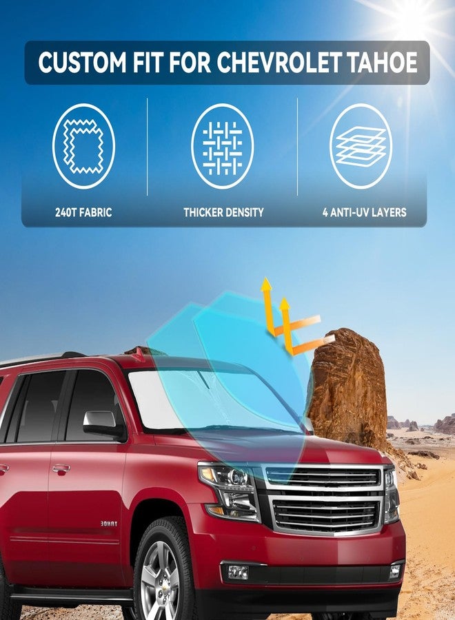 ZOIBV for Chevrolet Tahoe 2015-2020 Windshield Sun Shade - 4 Layers Car Sunshades for Front Windows Shade Cover Custom Fit Tahoe Sun Visor 240T Retractable Shade Blocks UV Rays Car Accessories - Image 3