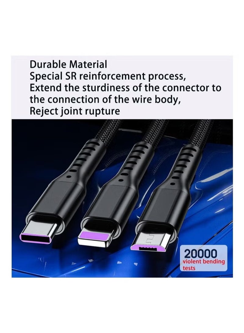 3-in-1 fast charging cable type-c Micro USB port 1.2m universal short charger cable 5A fast data synchronous charging - Image 3