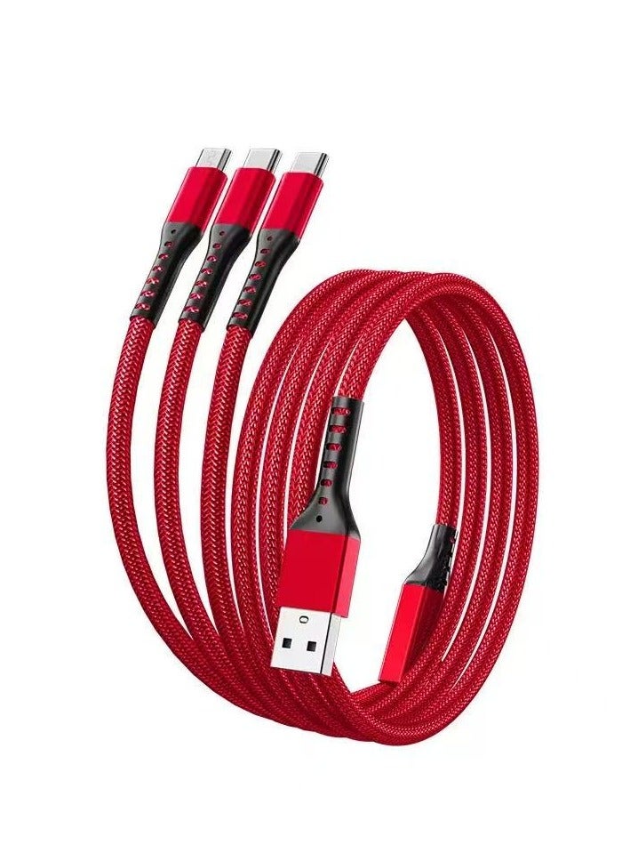 3-in-1 fast charging cable type-c Micro USB port 1.2m universal short charger cable 5A fast data synchronous charging - Image 1