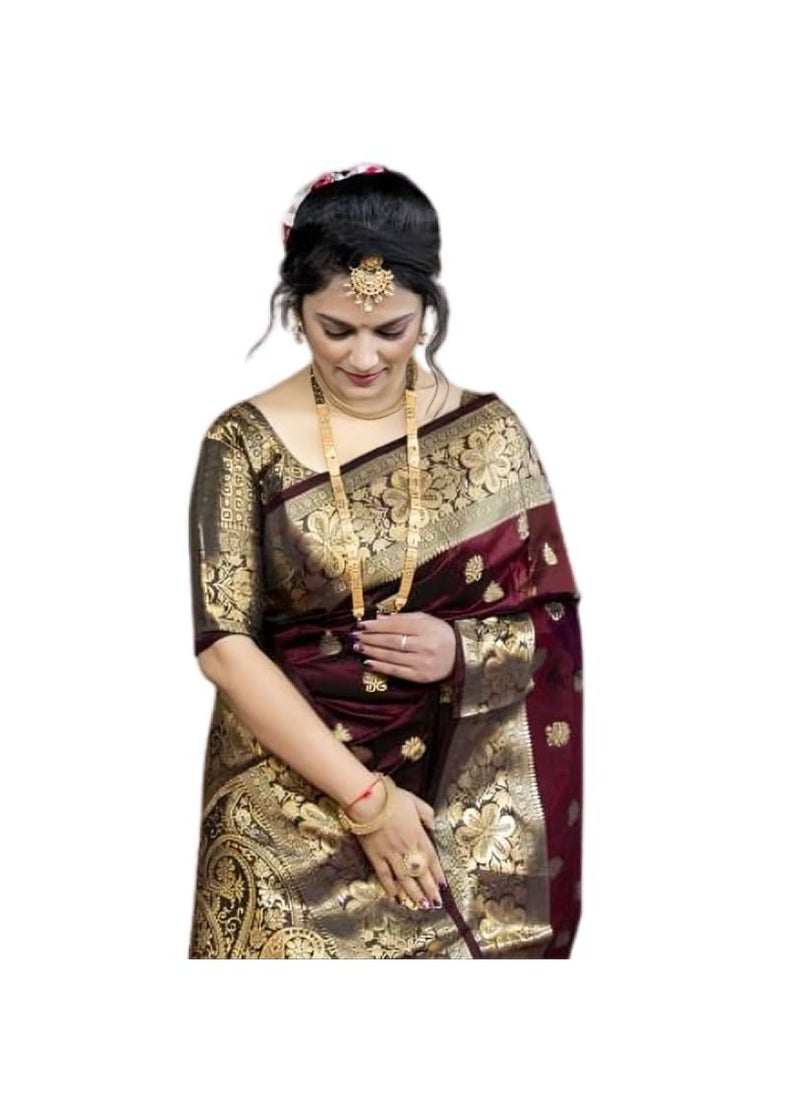 Accessorize Kingdom - Women's Pure Banarasi Silk Saree Kanjivaram Style Saree With Blouse Piece For Wedding - Image 1