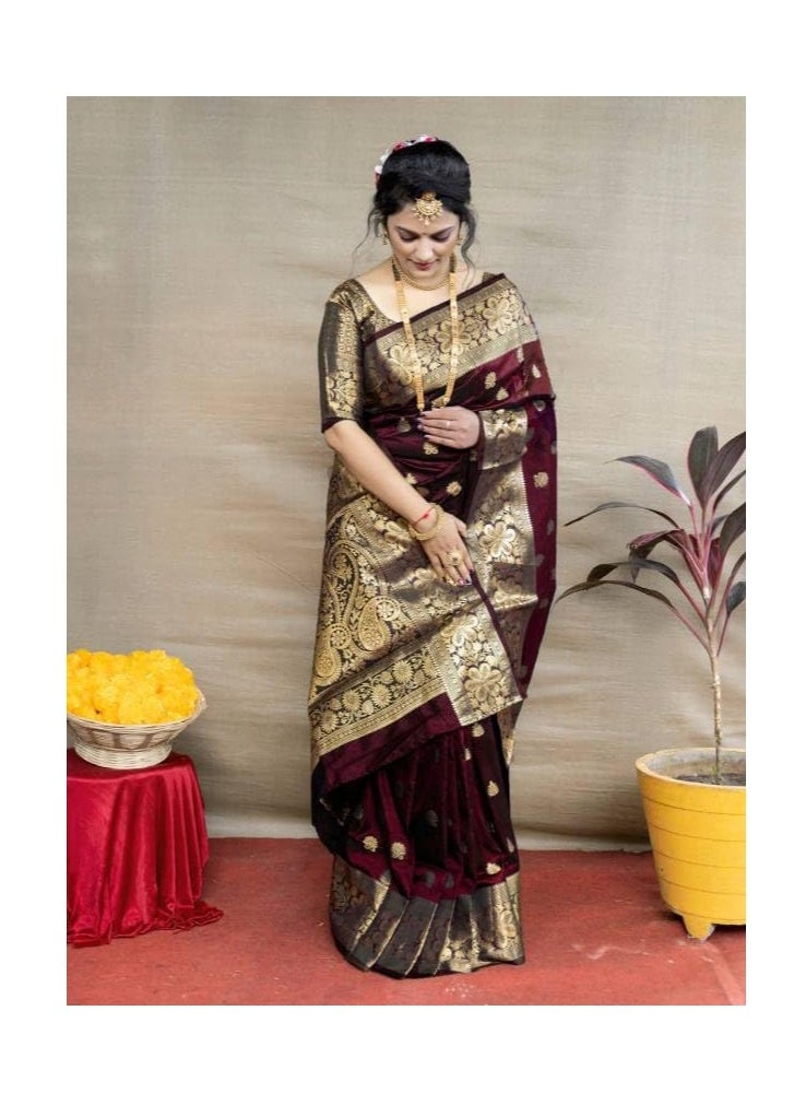 Accessorize Kingdom - Women's Pure Banarasi Silk Saree Kanjivaram Style Saree With Blouse Piece For Wedding - Image 1