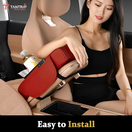 TANTRA Premium Car Armrest Cushion Organizers, 5-in-1 Center Console Cover with 2 Storage Bags Cup Holder, Tissue Box Slot, Phone Slot for Sedans, Car Accessories Interior Organizers (Red) - Image 5