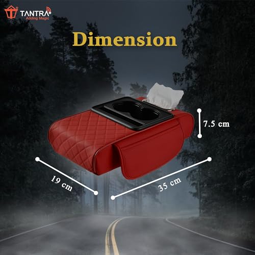 TANTRA Premium Car Armrest Cushion Organizers, 5-in-1 Center Console Cover with 2 Storage Bags Cup Holder, Tissue Box Slot, Phone Slot for Sedans, Car Accessories Interior Organizers (Red) - Image 2