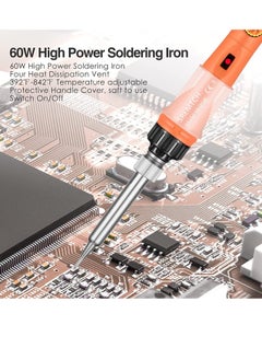 KASTWAVE Soldering Iron, 60W Soldering Irons Kit With Adjustable Temperature Knob (200-450℃), Welding Tools With 5 Soldering Iron Tips, 17g Solder Wire, Soldering Iron Stand for Welding And Repairing  - Image 4