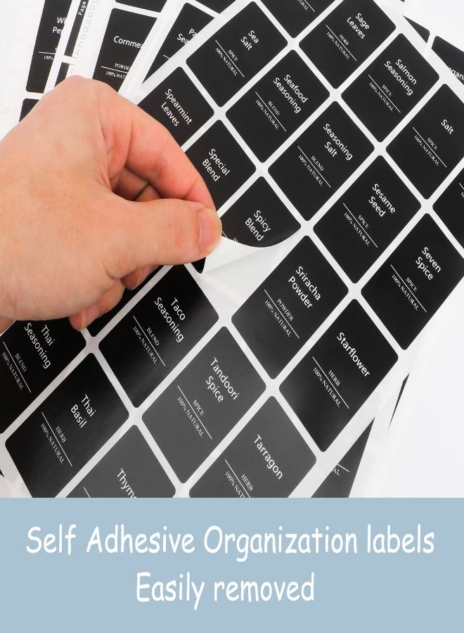 لاصقات ج jars التوابل 275 لاصقات مطبوعة مسبقًا باللون الأسود غير اللامع لورق المطبخ الملصقات اللاصقة المقاومة للماء لتنظيم تخزين التوابل في المطبخ - Image 5