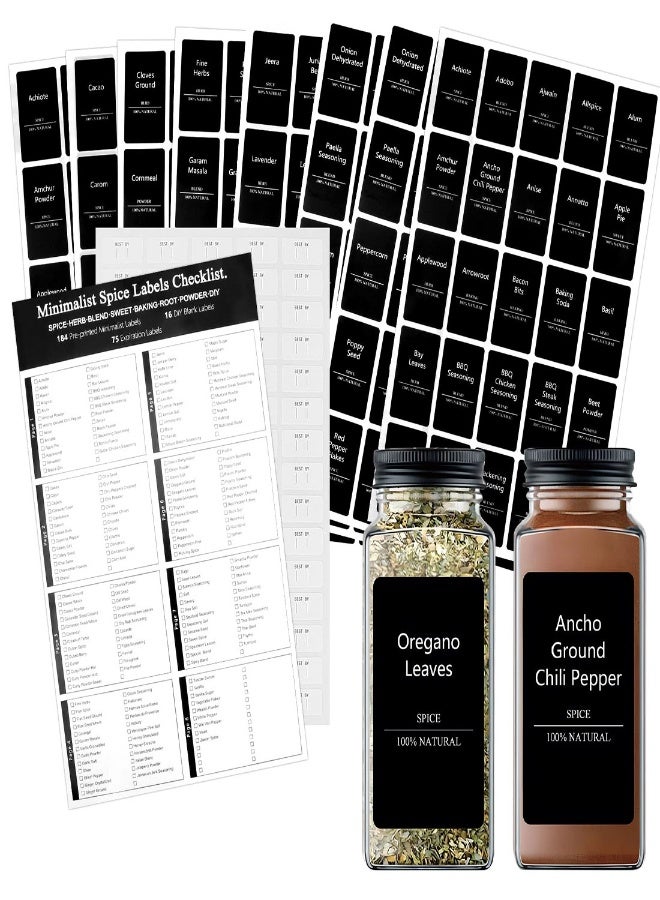 لاصقات ج jars التوابل 275 لاصقات مطبوعة مسبقًا باللون الأسود غير اللامع لورق المطبخ الملصقات اللاصقة المقاومة للماء لتنظيم تخزين التوابل في المطبخ - Image 1