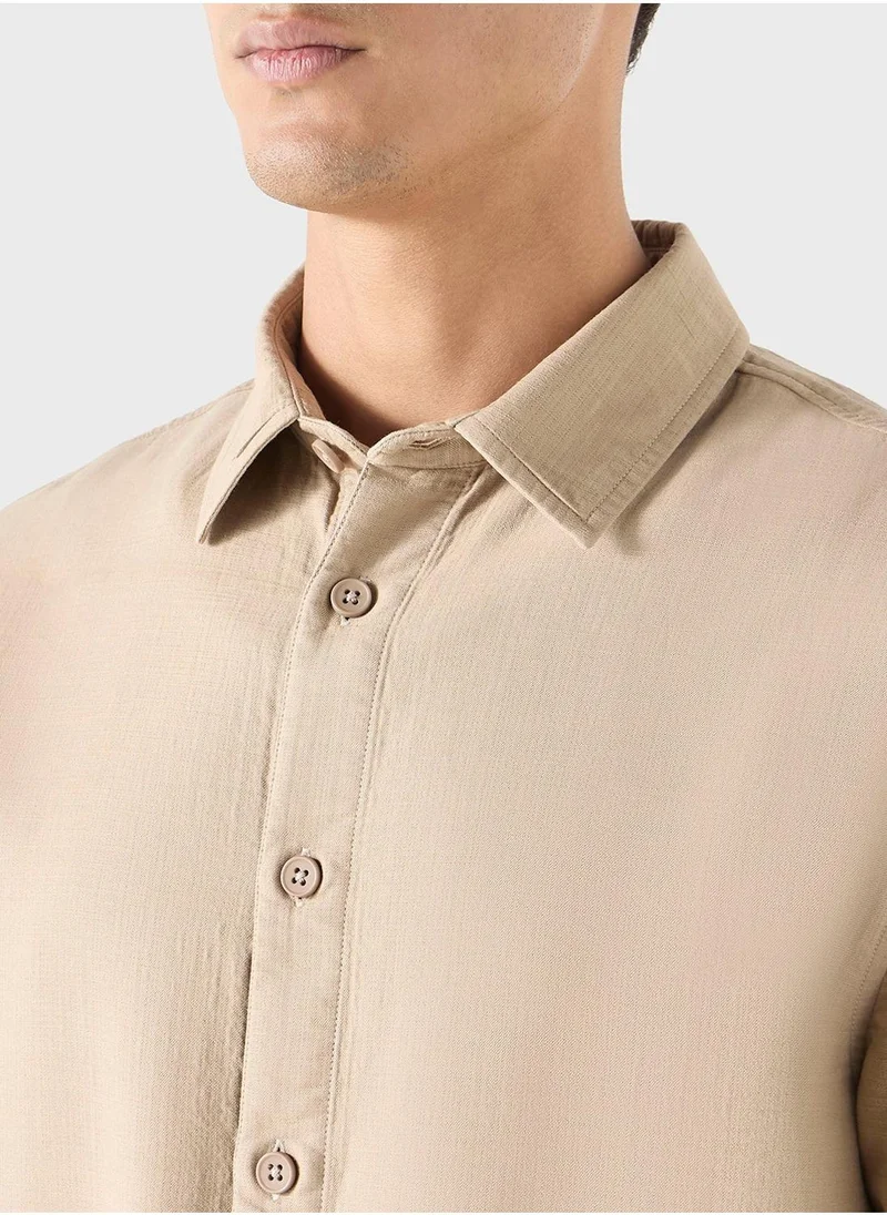 Iconic Iconic Textured Shirt with Short Sleeves