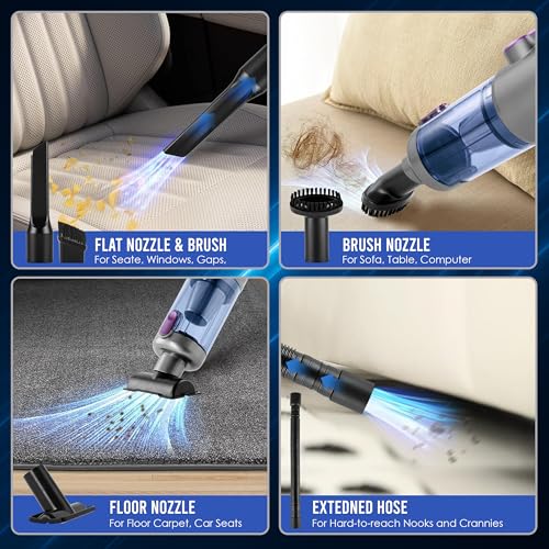 Gesto 3-in-1 Portable Car Vacuum Cleaner & Air Duster | 120W High Power, 16000Pa Brushless Motor, 6000mAh Type-C Rechargeable Cordless Handheld Vacuum with LED Light & Multi Nozzle for Car,office,Home - Image 2