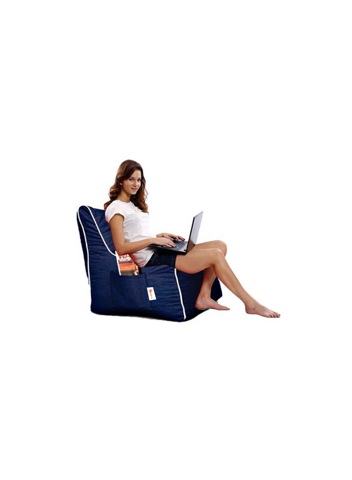 Fluffy Can bean bags Denim Bean Bag with Piping and Footstool Navy Blue XXXL - Image 2