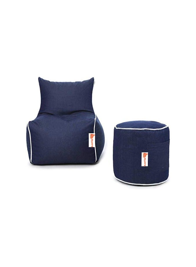 Fluffy Can bean bags Denim Bean Bag with Piping and Footstool Navy Blue XXXL - Image 3