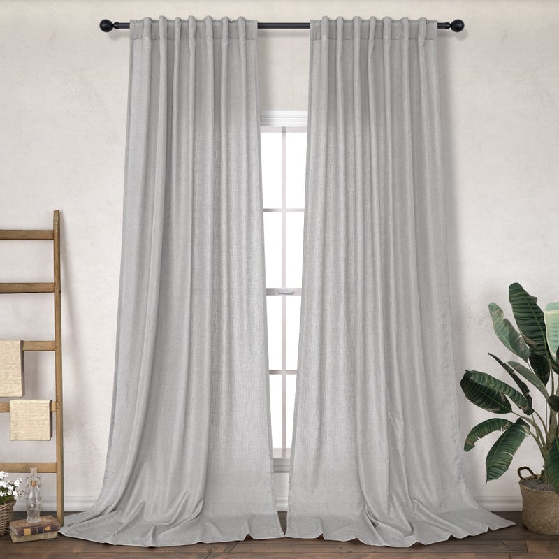 DANCURTON Grey Linen Curtains 84 Inch Length for Living Room 2 Panels Back Tab Pocket Modern Farmhouse Light Filtering Semi Sheer Cotton Textured Silver Dove Gray Curtains for Bedroom 7 FT Long 52x84 - Image 1